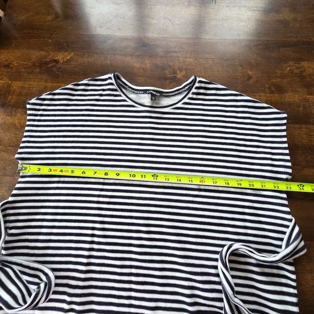 Express Black White Striped Tie Front Top M Nautical Parisian Office Stretch Tee - Picture 6 of 8